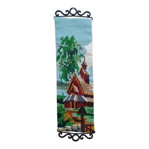 Needlepoint Bell Pull - Vintage Rural Scene with Church